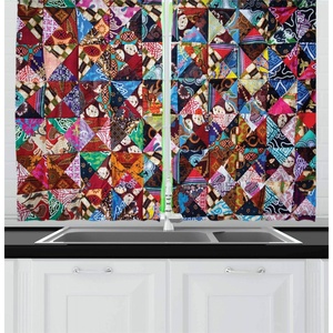 image:imageAmbesonne Live Laugh Love Kitchen Curtains Motivational Calligraphic Artwork with Zigzags Chevron Stripes Window Drapes 2 Panel Set for Kitchen Cafe Decor 55 x 39 White PeachRed Blue