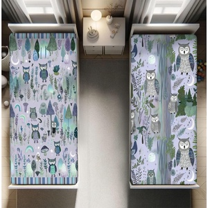 image:imageAmbesonne Owls Fitted Sheet Set Gentle Cartoon Art of Woodland and Night Birds Nature Forest Leaft Motifs 2 Pack Comfortable Bedding AllRound Elastic Pocket Twin Size Lavender Reseda GreenLavender Reseda Green