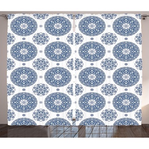 image:imageAmbesonne Vintage Curtains French Country Style Floral Circular Pattern Lace Ornamental Snowflake Design Print Living Room Bedroom Window Drapes 2 Panel Set 108 X 84 Blue WhiteBlue White